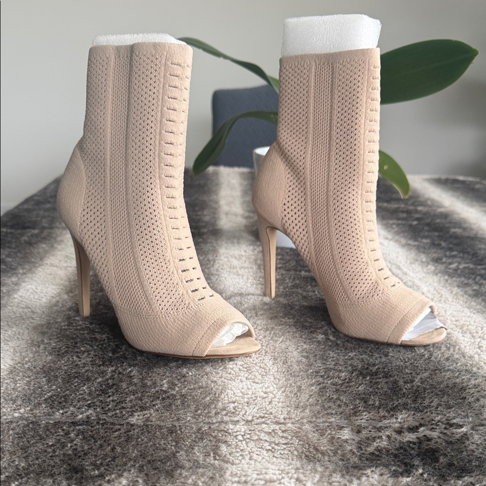 Aldo Beige Peep-Toe Heeled Boots